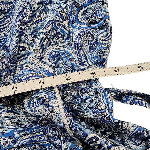 Grecerelle Hi Low Dress Faux Wrap Front Flutter Sleeve Blue Paisley Print XL - Picture 11 of 14